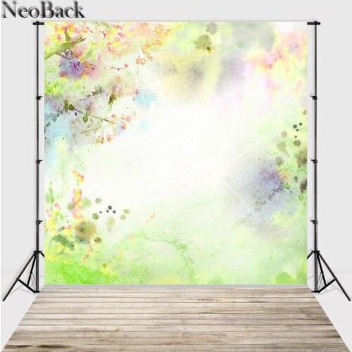 NeoBack 5x7ft Spring Green Floral View New Born Baby Photographic Backgrounds Printed Wood Floor Studio Photo backdrops P2447