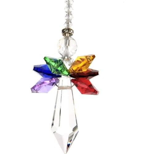 New Rainbow Crystal Guardian Angel Sun Catcher Car Charm Key Car Home Pendant Decor