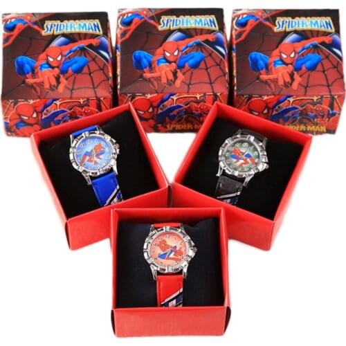 Original marvel SpiderMan Watch boys Anime Cartoon figures Pattern Toy Accessories Leather Kid Birthday Christmas Halloween Gift