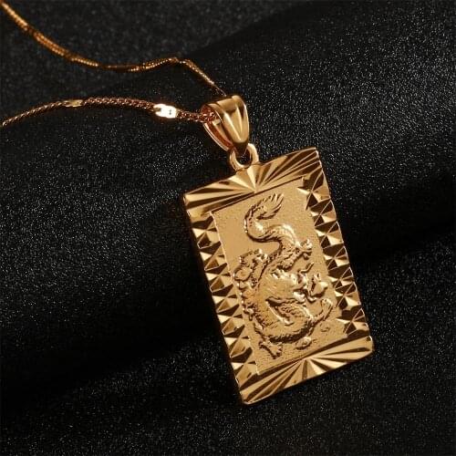 Auspicious Dragon Pendant Necklace Gold Color Trendy Mascot Ornaments Lucky Jewelry