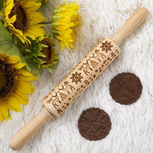 Christmas Moose Cartoon Digital Alphabet Pattern Embossing Rolling Pin Baking Cookie Biscuit Fondant Cake Dough Engraved Roller