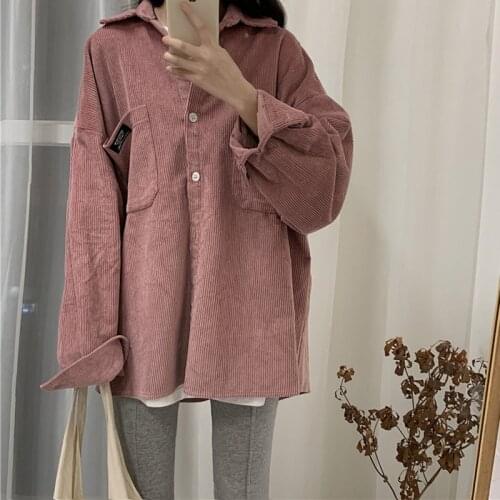 Shirts Women Corduroy Solid Long Sleeve Shirt Autumn Daily Outwear Casual Womens Shirt Tops All-match Harajuku Chic Overcoats