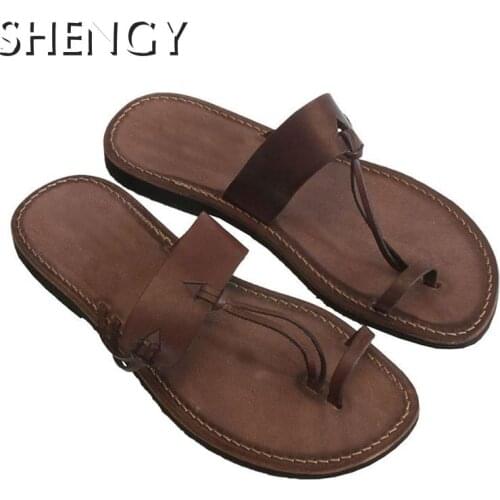 2021 Summer Retro Mens Sandals Men Beach Casual Neutral Shoes Mens Outdoor Gladiator Rome Flat Sandals Solid Slippers