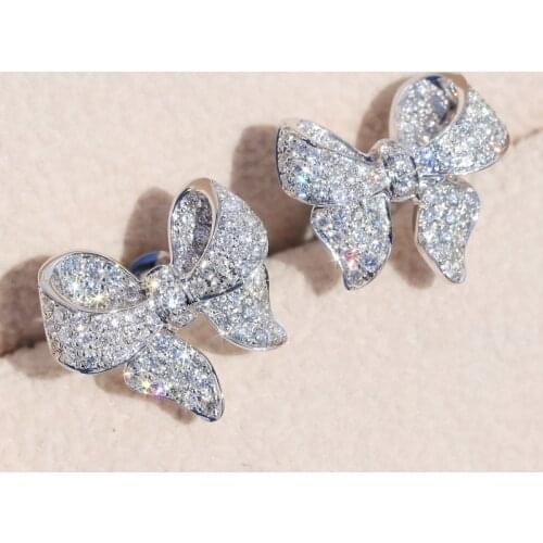 Delicate Bowknot Stud Earrings Women Silver Color Brilliant CZ Cute Girl Gift Female Earrings Trendy Jewelry Women Fashion