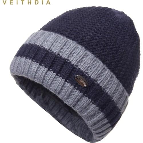 VEITHDIA Pineapple Skullies Hats For Men beanies Knitted plus velvet Patchwork Color Cap Winter Mens Hat gorro cap Thick warm 2