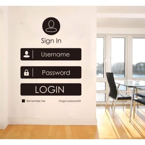 Modern Login Form Game Wall Sticker Office Game Room Large Login Funny Wall Decal Kids Room Playroom Vinyl Home Decor
