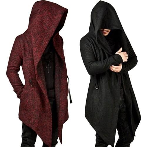 Steampunk male gothic hooded irregular red black vintage trench mens outerwear cloak fashion trench coat male