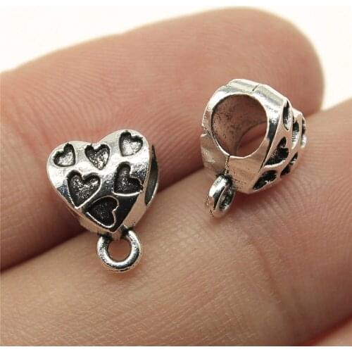 Tristana 20pcs 12x9x7mm Silver Color Heart Bail Beads Heart Charms For Jewelry Making DIY Bracelet Heart Bail Beads Spacer Beads