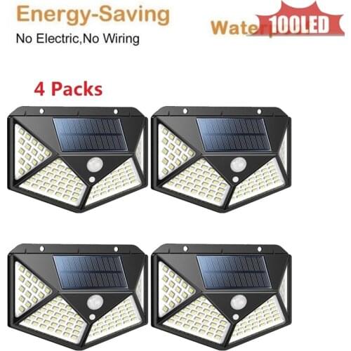 100LED Outdoors Solar Garden Light Waterproof PIR Motion Sensor Wall Lamp Spotlights Emergency Street Solar Lamp 4 sided 270°lig