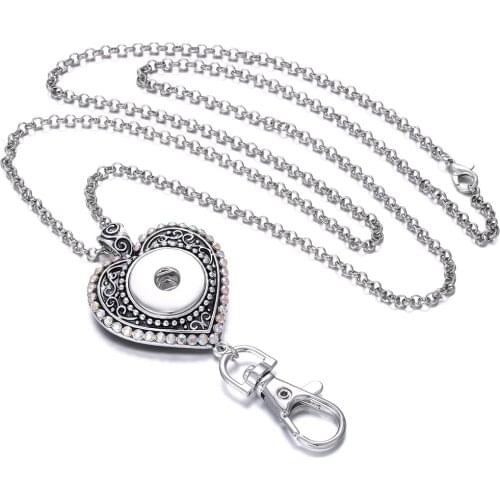 Snap Jewelry Crystal Love Heart Snap Button Necklace Choker Collar 18mm Snap Button Keychain Holder Lanyard Valentines Day Gift