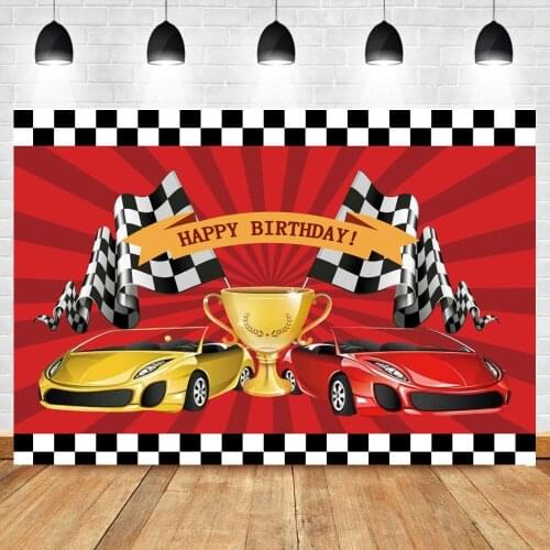 Yellow Red Race Car Birthday Backdrop Racing Flags Themed Boy Children Party Decorations Background Photography