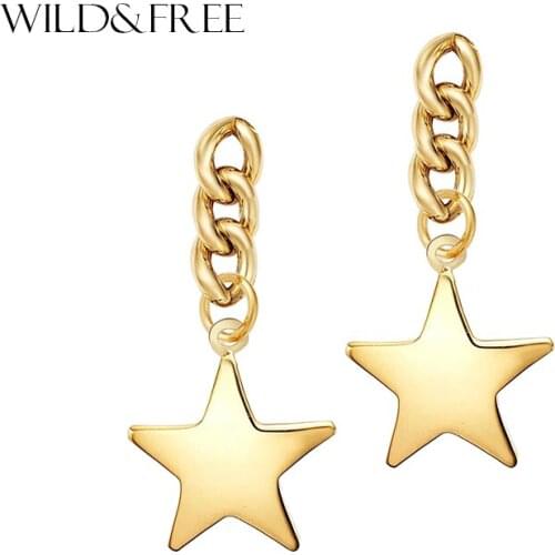 Wild&Free Punk Link Chain Star Drop Earrings For Women Gold Color Statement Tassel Dangle Earings Fashion Jewelry Pendientes