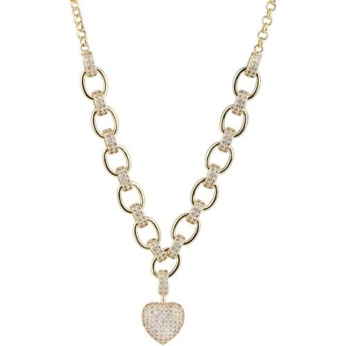 OMYFUN Luxury Statement Heart Necklace Cuban Style Choker Necklace for Women Gold Color Love Pendant Jewelry Gift Semijoyas N018