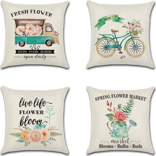 1pcs Sigle-sided Green cute truck Spring Print Cushion Cover Throw Pillow Cover Nordic Room Decoration for Home Car Sofa Couch