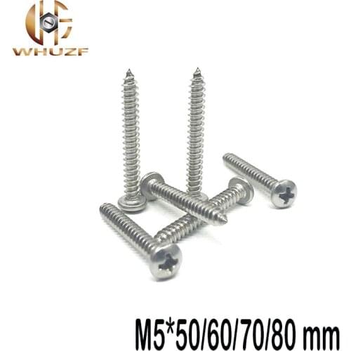 10pcs M5*50/60/70/80 mm GB845 phillips stainless steel 304 pan head head Self Tapping Screws