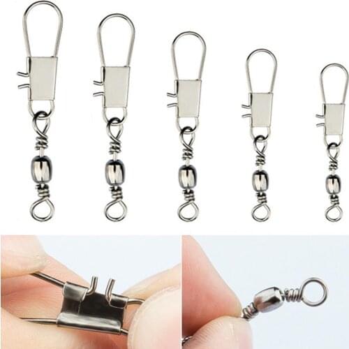 10Pcs Fishing Connector Ball Bearing Rolling Swivel with Interlock Snap Pin Swivel Hook Carabiner Fishing Tackle Accessories