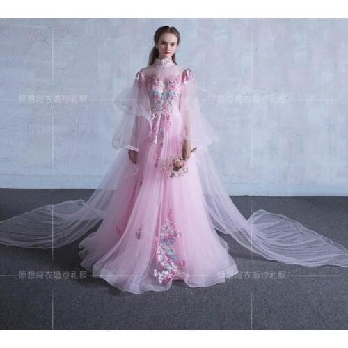 100%real light pink shoulder veil trailing fairy cartoon Gown queen Victorian cosplay Marie/ball gown Belle Ball