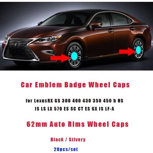20pcs/set 62mm 6.2cm Car Wheel Center Hub Caps Rims Covers 3D Emblem Badge Car Accessory for ES300 IS300 GS430 RX330 GS300 HS