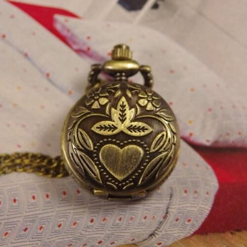 2012 shipping hot sale new men women lady flower heart love mini bronze quartz Pocket Watch Antique wp043