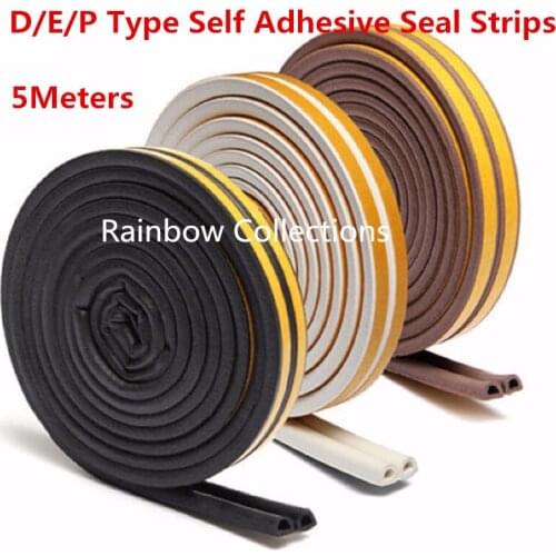 5M D/E/P 3Colors Type Self Adhesive Seal Strips Foam Draught Excluder Self Adhesive Window Door Seal Strip For Hardware Tools
