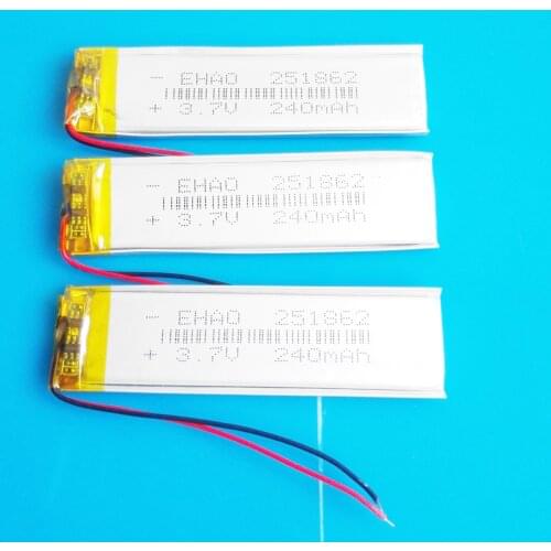 3 pcs 251862 3.7V 240mAh Rechargeable battery lipo polymer lithium batteries for MP3 GPS bluetooth headset e-book camera