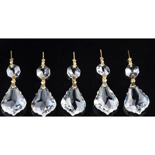 30pcs clear crystal garland strands for wedding decoration table chandelier pendant with gold bow tie connectors