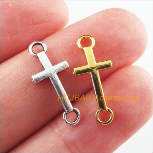 60Pcs Retro Tibetan Silver Tone Gold Color Tiny Corss Charms Connectors 8x20mm