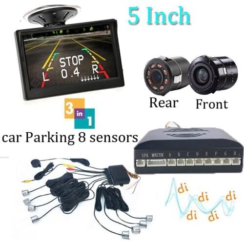 Car Probe Dual Visual Parking 8 Sensor General Motors Rear View 5 Inch Car Monitor HD Rear Camera Front Camera WIth 8 IR