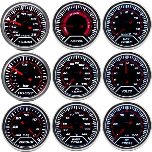 Car Gauge 2" 52mm Boost Gauge Water Oil Temperature Oil Pressure Fuel Volt Gauge Air Fuel Ratio Exhaust Temp Meter 12V Car Truck