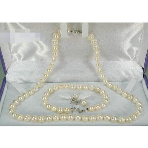 Free shipping .656 6-6.5mm AAA+ round white akoya pearl necklace bracelet earring solid