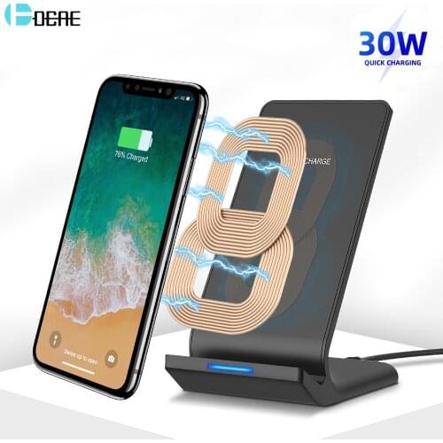 DCAE 30W Quick Qi Wireless Charger for iPhone 12 11 Pro XS Max XR X 8 SE Fast Charging Stand For Samsung S20 S10 S9 Note 9 10 20