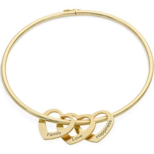 Stainless Steel Heart Charm Personalized Bracelet for Women Customized Engraved Names Bracelets & Bangles