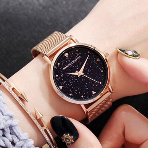 Rose Gold Women Watch Japan Movement Luxury Magnetic Starry Sky Lady Wrist Watch Mesh Female Clock For Dropship relogio feminino