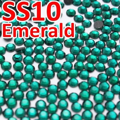 Color Emerald,Size ss10(2.7-2.8mm) Brand rhinestones made of AAA DMC Hot Fix Rhinestone,1440pcs/bag/lot ,Flat back with glue