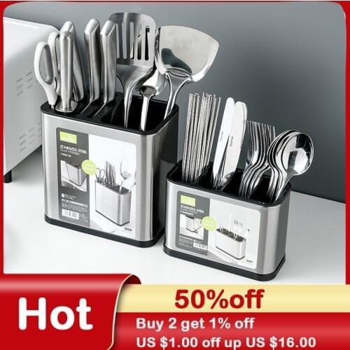 Knief Holder Tube Spoon Storage Box Rack Kitchen Cutlery Organizer Tableware Draining Chopstick Cage with Water Outlet Tray