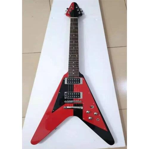 New custom 6-string V-type electric guitar, whole body black and red two-color guitar, free shipping