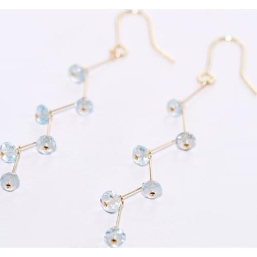 DAIMI Faceted Aquamarine Earrings Female gemstones Yellow 14K Gold Injection Korean Earring Girlfriend Gift