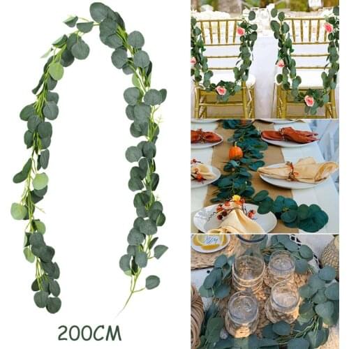200M Artificial Green Eucalyptus Willow Leaves Garland Vine Wedding Greenery Home Birthday Party Table Wall Green Decoration