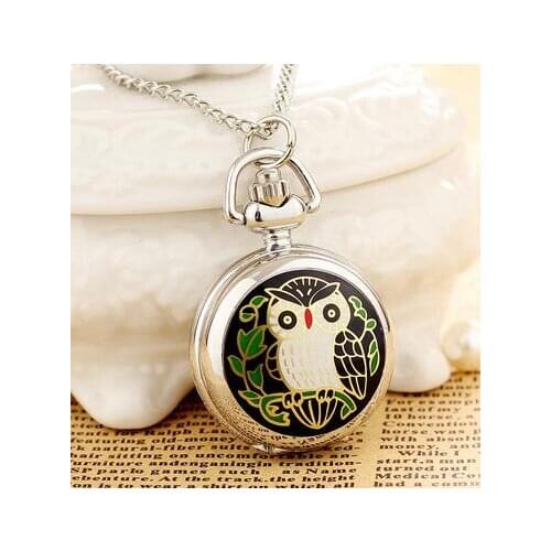 Owl Enamel pocket watch quartz necklace hours pocket watches gift