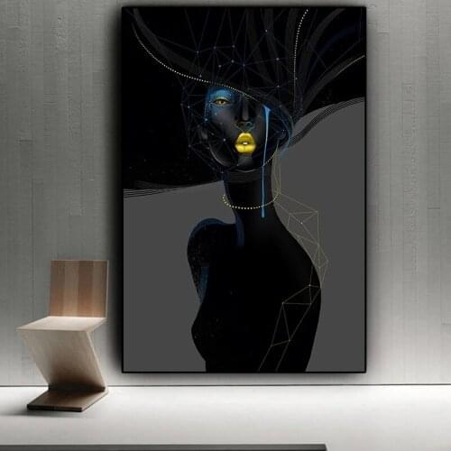 Abstract Nude Women Gold lips Eyes Posters and Prints Painting on Canvas Cuadro Scandinavian Wall Picture for Living Room Cuadro