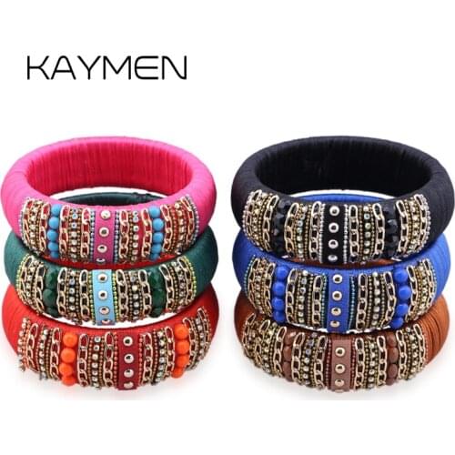 KAYMEN Fashion Womens Wood Bohemia Colourful Strands Statement Bangle Bracelet for Wedding Party Jewelry 6 Colors BR-03146