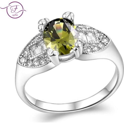 925 Sterling Silver Ring 6x8MM Olive Green Gemstone AAAAA Zircon Rings for Women Party Engagement Anniversary Gifts Jewelry