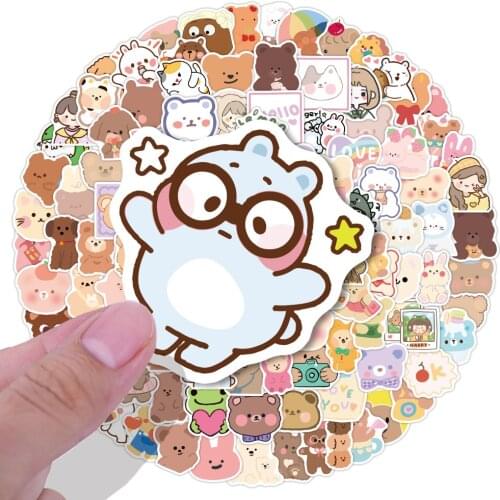 10/60pcs Ins Cartoon Bear Cute Stickers Pack PVC Waterproof Creative Post It Phone Suitcase Water Cup Stationery Sticker
