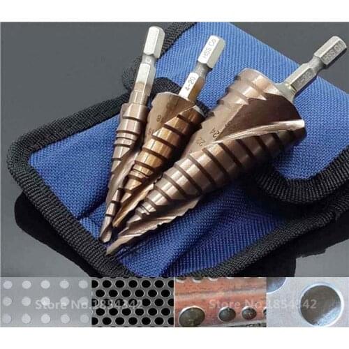 3Pcs Set HSS CO M35 Stainless Steel Metal Step Drill Bit Spiral Groove Cutter Drilling Hole Saw Tool Broca Metal And Blue Bag