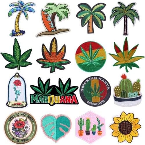 Plant Iron-On Clothing Patches Appliques For Clothes Tree Flower Badge Stripes Decal Sewing Embroidered Patch Stickers On Fabric
