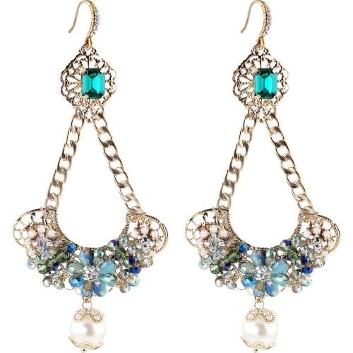 New Arrived Triangle Shape Gold Plated and Handmade Crystals Flowers Dangle Drop Earrings French Fish Hook Fashion Brincos