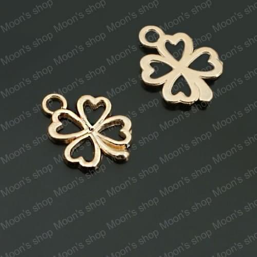 Wholesale 14*13mm Champagne Gold color Lucky Flower Four-leaf Clover Alloy Charms Pendants Diy Jewelry Findings 50pcs(JM118)