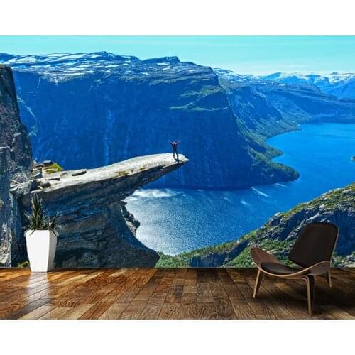 Papel de parede Cliff mountain and sea nature scenery 3d wallpaper,living room tv wall bedoom wall papers home decor mural