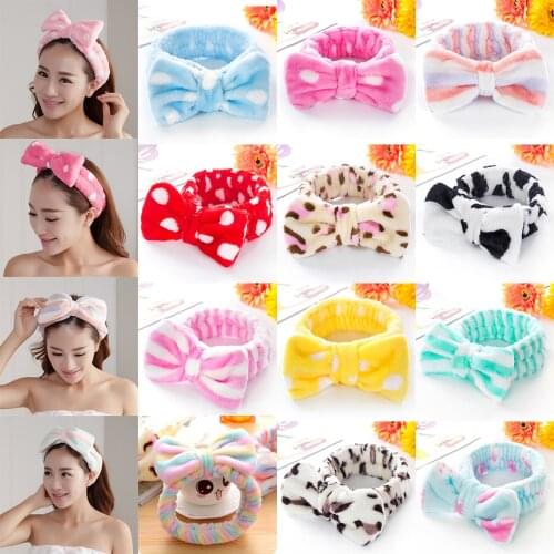 Soft Bow Hairbands Dot Strip Printed Plush Headband Wash Face Hairband Women Hair Holder Turban Headband Hair Accessories