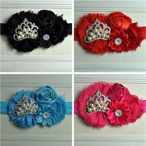 Boutique Pearl Crown Flower Headband Toddler Solid Color Elastic Hairband Rose Headwear Baby Girls Accessories Birthday Gifts